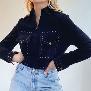 SOLD Understated Leather Studded Dark Blue Jacket